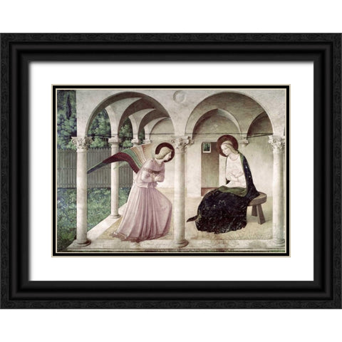 Annunciation Black Ornate Wood Framed Art Print with Double Matting by Angelico, Fra
