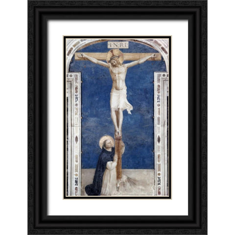 Crucifixcion With Saint Dominick Black Ornate Wood Framed Art Print with Double Matting by Angelico, Fra