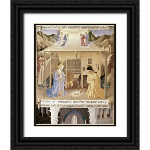 Nativity Black Ornate Wood Framed Art Print with Double Matting by Angelico, Fra