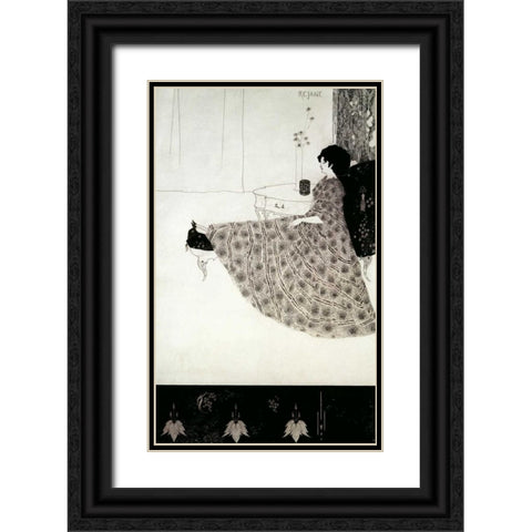 Seated Woman Black Ornate Wood Framed Art Print with Double Matting by Beardsley, Aubrey