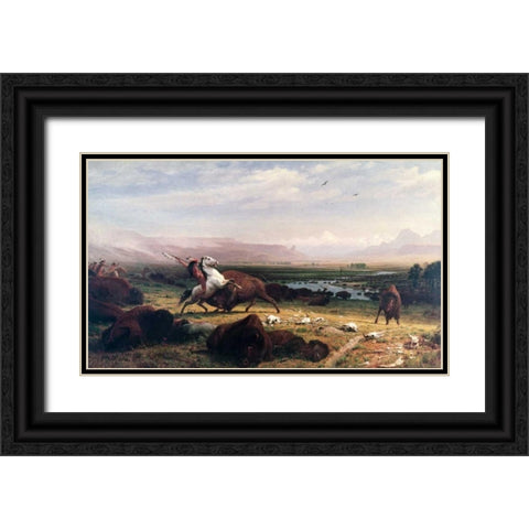 Last of the Buffalo Black Ornate Wood Framed Art Print with Double Matting by Bierstadt, Albert