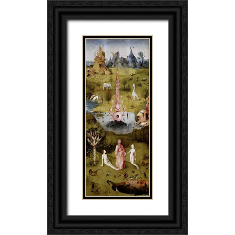 Garden of Earthly Delights - Detail Left Panel Black Ornate Wood Framed Art Print with Double Matting by Bosch, Hieronymus