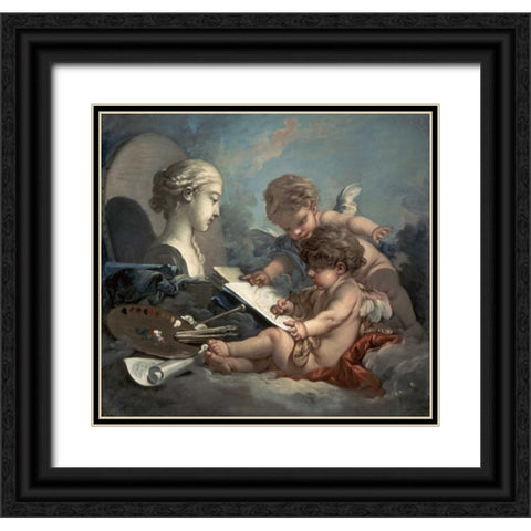 Amore, Allegory of Painting Black Ornate Wood Framed Art Print with Double Matting by Boucher, Francois