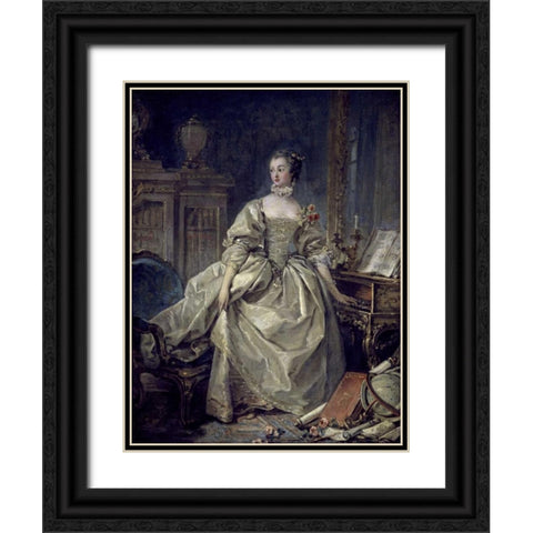 La Madame De Pompadour Black Ornate Wood Framed Art Print with Double Matting by Boucher, Francois