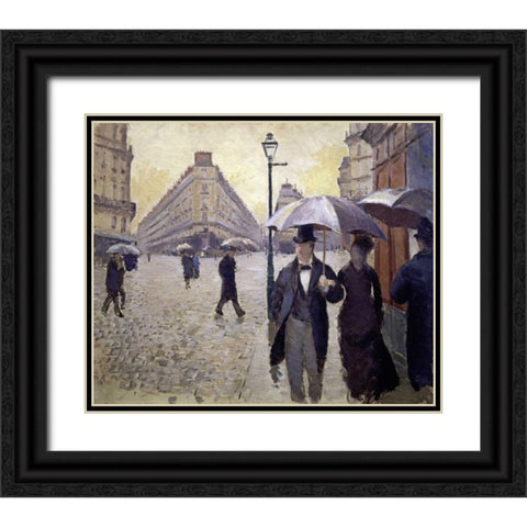 Paris Street--Rainy Weather - Study Black Ornate Wood Framed Art Print with Double Matting by Caillebotte, Gustave