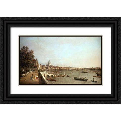 London From Somerset House Black Ornate Wood Framed Art Print with Double Matting by Canaletto