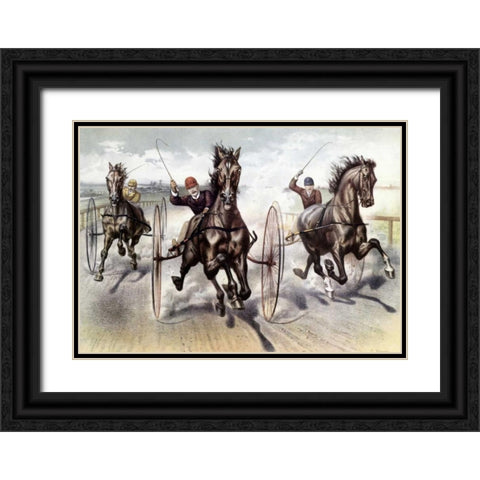 A Race For Blood Black Ornate Wood Framed Art Print with Double Matting by Currier and Ives