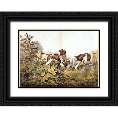 American Field Sports. On a Point. Black Ornate Wood Framed Art Print with Double Matting by Currier and Ives