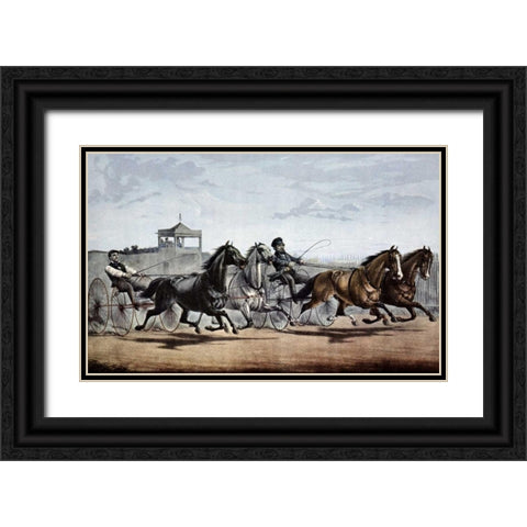 Passing The Stand Black Ornate Wood Framed Art Print with Double Matting by Currier and Ives