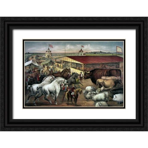 Sights at The Fair Ground Black Ornate Wood Framed Art Print with Double Matting by Currier and Ives