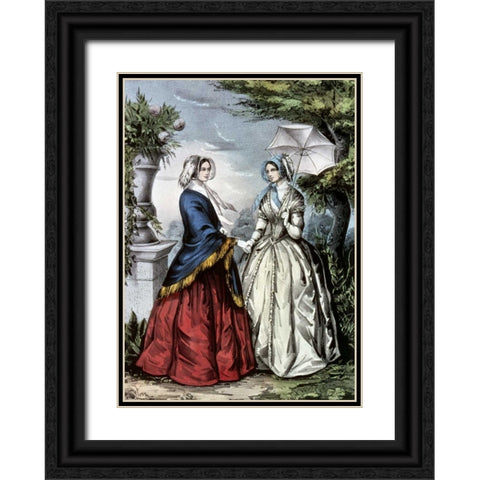 Sisters Black Ornate Wood Framed Art Print with Double Matting by Currier and Ives