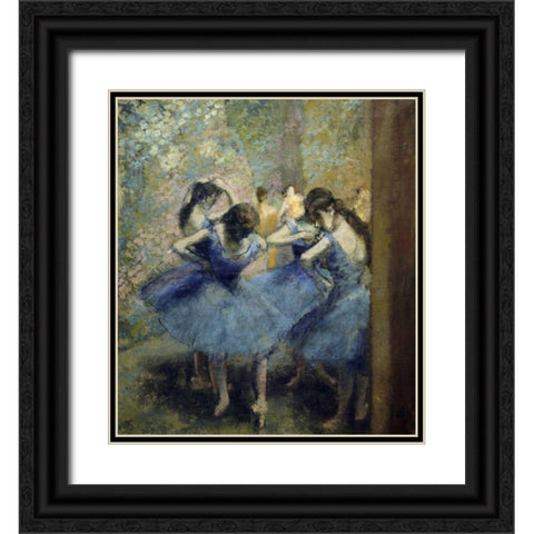 Blue Dancers Black Ornate Wood Framed Art Print with Double Matting by Degas, Edgar