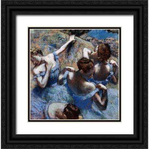 Blue Dancers - Les Danseuses Bleues Black Ornate Wood Framed Art Print with Double Matting by Degas, Edgar