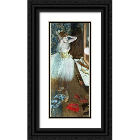 Dancer In Her Dressing Room Black Ornate Wood Framed Art Print with Double Matting by Degas, Edgar
