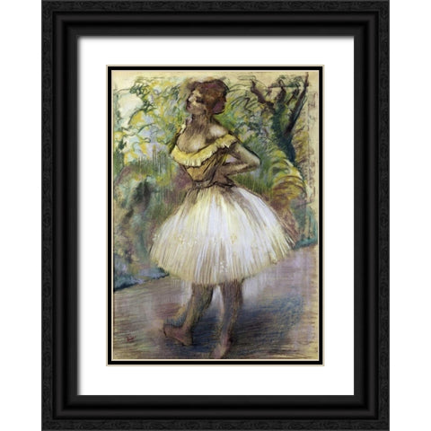 Dancer In Yellow Black Ornate Wood Framed Art Print with Double Matting by Degas, Edgar