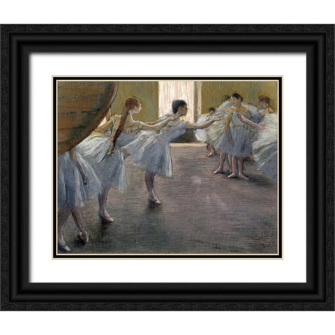 Dancers at the Rehearsal Black Ornate Wood Framed Art Print with Double Matting by Degas, Edgar