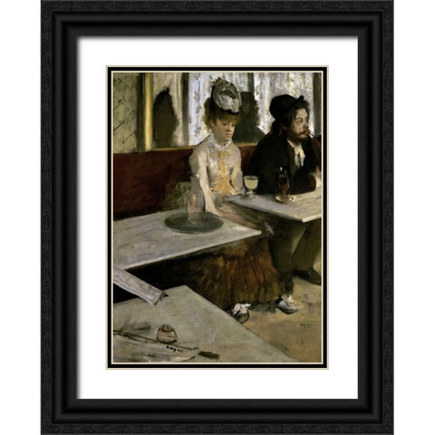In a Cafe - Absinthe Black Ornate Wood Framed Art Print with Double Matting by Degas, Edgar