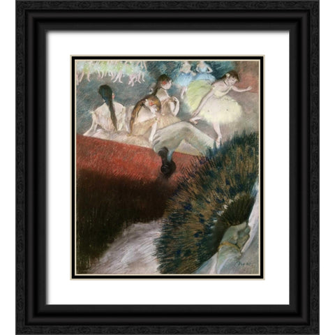 In the Theatre Black Ornate Wood Framed Art Print with Double Matting by Degas, Edgar