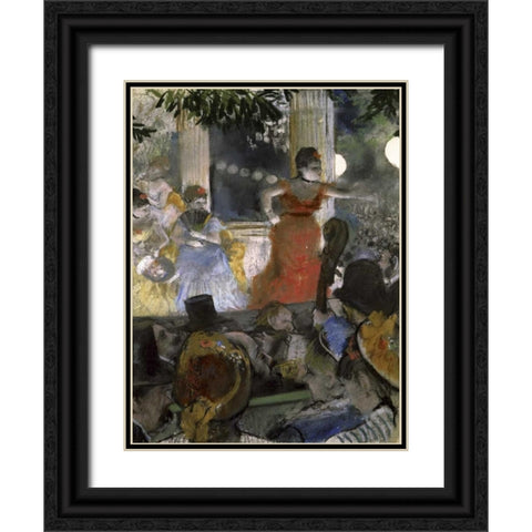 Le Cafe Concert Des Ambassadeurs Black Ornate Wood Framed Art Print with Double Matting by Degas, Edgar