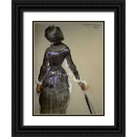 Mary Cassatt at the Louvre Black Ornate Wood Framed Art Print with Double Matting by Degas, Edgar