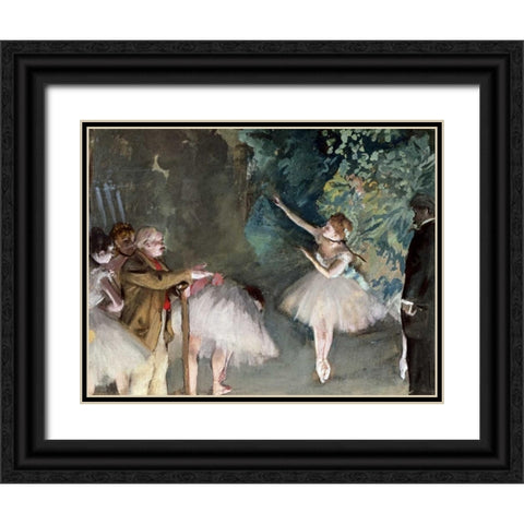 Repetition de Ballet Black Ornate Wood Framed Art Print with Double Matting by Degas, Edgar