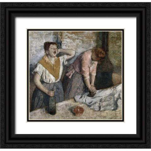 The Ironers Black Ornate Wood Framed Art Print with Double Matting by Degas, Edgar