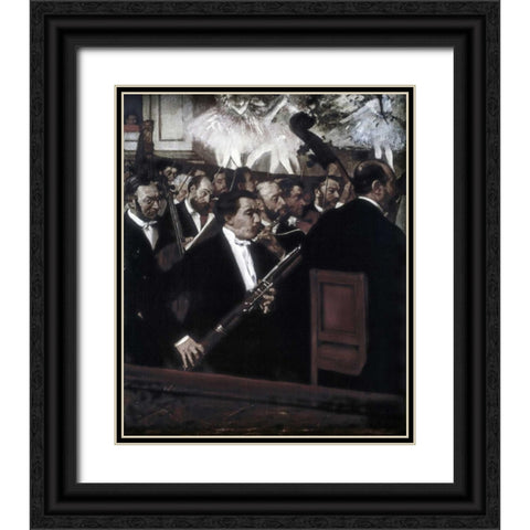 The Orchestra of the Opera Black Ornate Wood Framed Art Print with Double Matting by Degas, Edgar