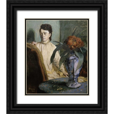 Woman with Porcelain Vase Black Ornate Wood Framed Art Print with Double Matting by Degas, Edgar