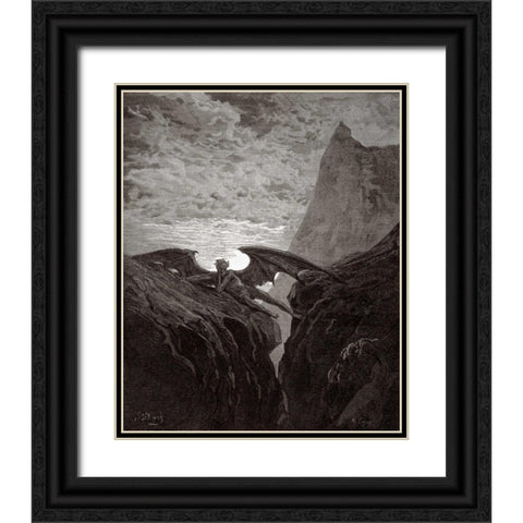 Satan Resting On The Mountain - from Miltons Paradise Lost Black Ornate Wood Framed Art Print with Double Matting by Dore, Gustave
