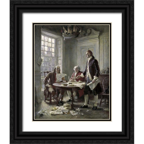 Drafting the Declaration of Independence Black Ornate Wood Framed Art Print with Double Matting by Ferris, Jean Leon Gerome