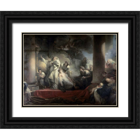 High Priest Coresus Sacrifices Himself To Save Callirhoe Black Ornate Wood Framed Art Print with Double Matting by Fragonard, Jean Honore