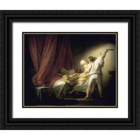 Lock Le Verrou Black Ornate Wood Framed Art Print with Double Matting by Fragonard, Jean Honore