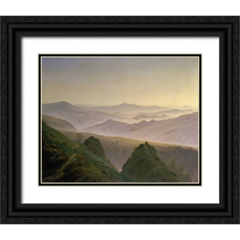 Morning in the Mountains Black Ornate Wood Framed Art Print with Double Matting by Friedrich, Caspar David
