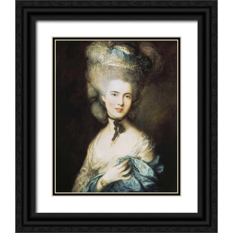 A Woman In Blue, Portrait of The Duchess of Beaufort Black Ornate Wood Framed Art Print with Double Matting by Gainsborough, Thomas