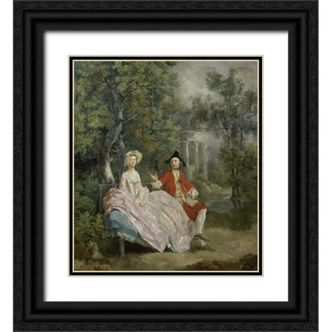Conversation In a Park Black Ornate Wood Framed Art Print with Double Matting by Gainsborough, Thomas