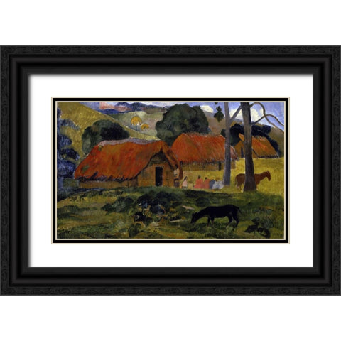 Dog Canine in front of the Hut - Le Chien Devant la Hutte Black Ornate Wood Framed Art Print with Double Matting by Gauguin, Paul