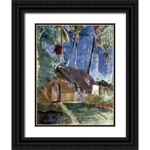 Tahiti Landscape Black Ornate Wood Framed Art Print with Double Matting by Gauguin, Paul