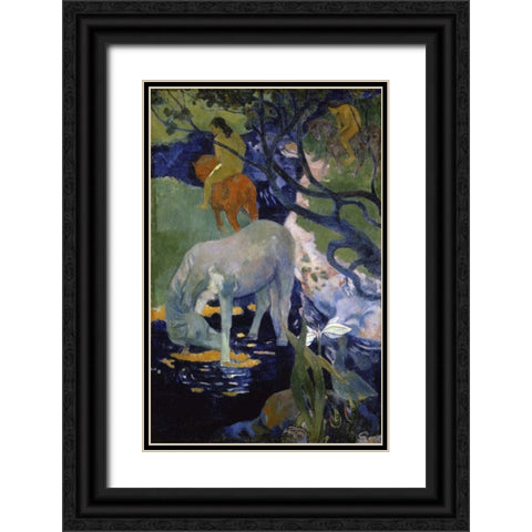 The White Horse - Le Cheval Blanc Black Ornate Wood Framed Art Print with Double Matting by Gauguin, Paul