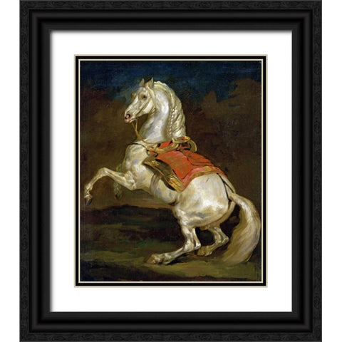 Rearing Horse - Cheval Cabre Black Ornate Wood Framed Art Print with Double Matting by Gericault, Theodore