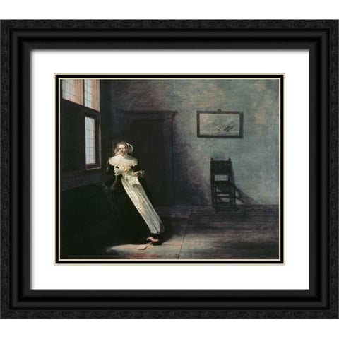 Woman Tearing Up a Letter Black Ornate Wood Framed Art Print with Double Matting by Hals, Frans
