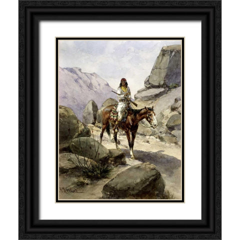 Indian On Horseback Black Ornate Wood Framed Art Print with Double Matting by Hansen, Herman Wendelborg