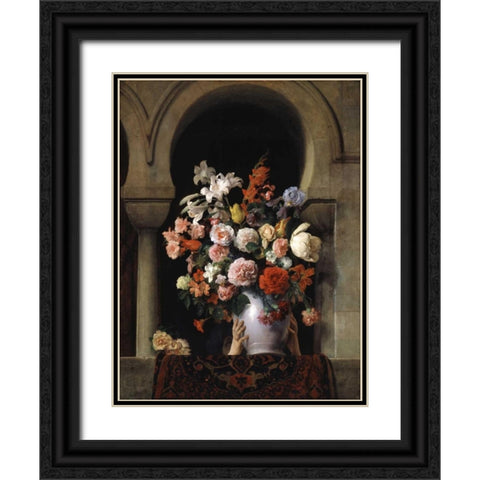 Vase of Flowers In The Window Black Ornate Wood Framed Art Print with Double Matting by Hayez, Francesco