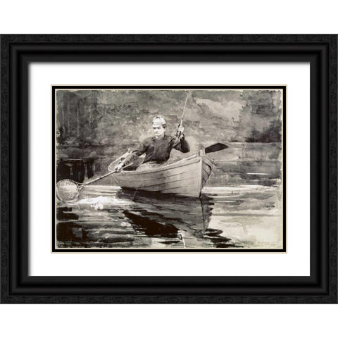 Fly Fishing, Saranac Black Ornate Wood Framed Art Print with Double Matting by Homer, Winslow