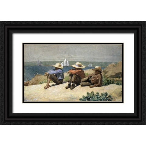 On the Beach Black Ornate Wood Framed Art Print with Double Matting by Homer, Winslow