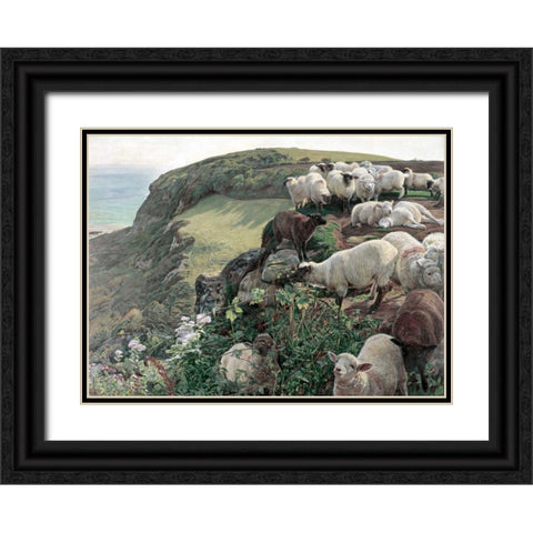 Our English Coasts - Strayed Sheep Black Ornate Wood Framed Art Print with Double Matting by Hunt, William Holman