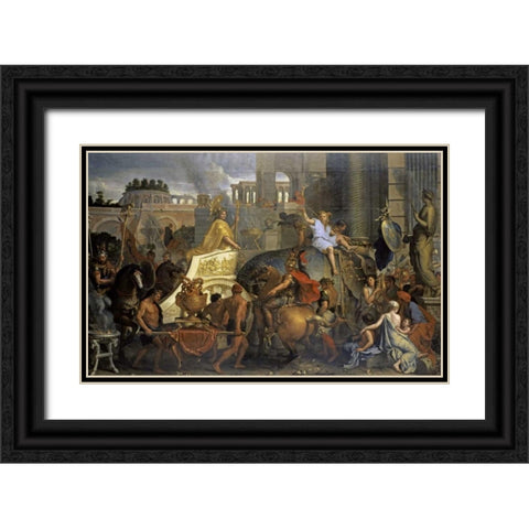 Alexanders Entrance Into Babylon Black Ornate Wood Framed Art Print with Double Matting by Le Brun, Charles