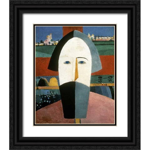 Farmers Head Black Ornate Wood Framed Art Print with Double Matting by Malevich, Kazimir