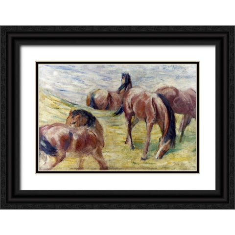 Horses Out To Pasture Black Ornate Wood Framed Art Print with Double Matting by Marc, Franz