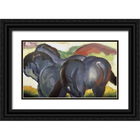 Little Blue Horses Black Ornate Wood Framed Art Print with Double Matting by Marc, Franz