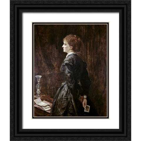 Yes Or No? Black Ornate Wood Framed Art Print with Double Matting by Millais, John Everett
